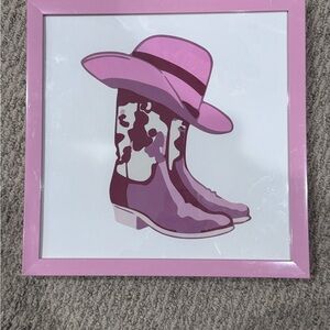 Pink Framed Cowboy Boots and Hat Art